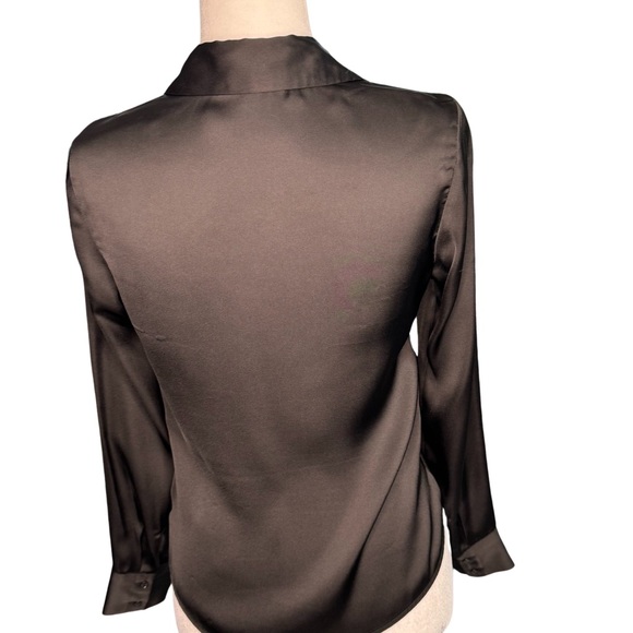 Dr2 by Daniel Rainn Ruched Satin Button-Up Long Sleeve Black Blouse Size XS - Picture 3 of 8